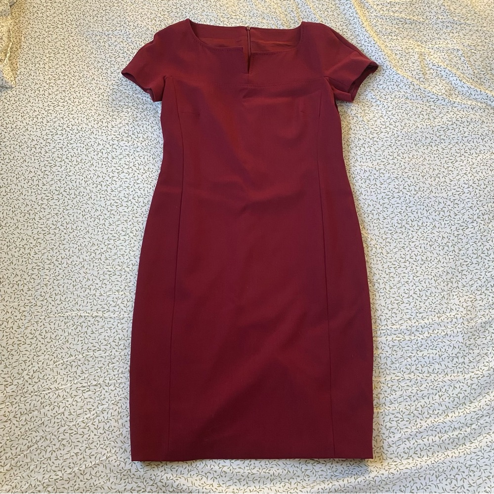 Red Short Sleeved Form Fitting Dress